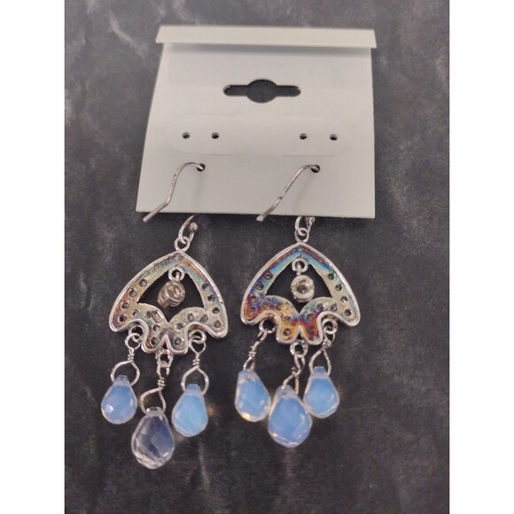 Morrocan Style Vintage Sterling Silver Crystal Dangling Blue Beaded Earrings - Picture 2 of 4